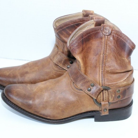 Frye Shoes - FRYE Wyatt Harness Leather Ankle Booties Cognac Boots 76683 Size 7.5B H12530